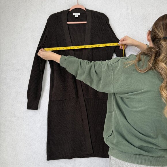 Athleta Sweater Womens Small Brown Long Open Front Knit Cardigan Pockets - Picture 5 of 11